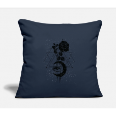 Moon Rose And Eye In Black Color Navy Pillow